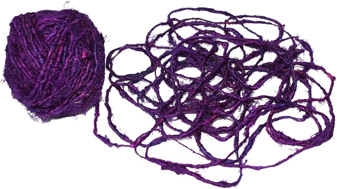 Knitsilk Recycled Sari Silk Yarn – Magenta Colour | 85 Yards | 100g | Eco-Friendly Handspun Fiber for Knitting, Crochet & Weaving