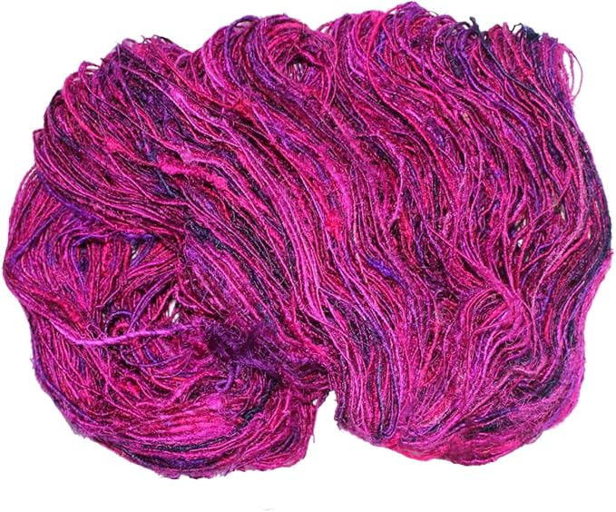 Knitsilk Premium Recycled Sari Silk Worsted Yarn(150+Yards)-Best for Knitting, Crocheting, and Jewelry Making Sustainable and Unique Texture Yarn (Magenta)
