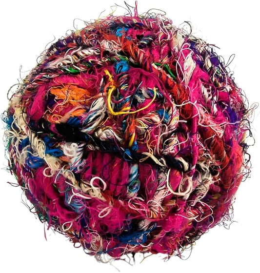 Knitsilk Recycled Sari Silk Yarn – Multicolor | 85 Yards | 100g | Eco-Friendly Handspun Fiber for Knitting, Crochet & Weaving