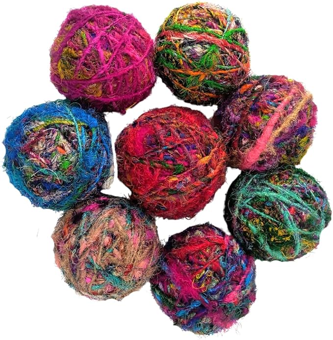 Knitsilk Recycled Sari Silk Yarn – Multicolor | 85 Yards | 100g | Eco-Friendly Handspun Fiber for Knitting, Crochet & Weaving