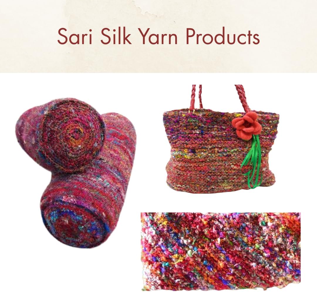 Knitsilk Recycled Sari Silk Yarn – Multicolor | 85 Yards | 100g | Eco-Friendly Handspun Fiber for Knitting, Crochet & Weaving