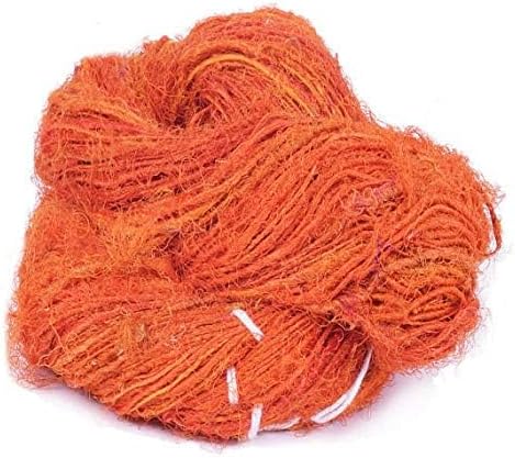 Knitsilk Premium Recycled Sari Silk Worsted Yarn(150+Yards)-Best for Knitting, Crocheting, and Jewelry Making Sustainable and Unique Texture Yarn (Orange)