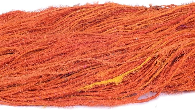 Knitsilk Premium Recycled Sari Silk Yarn – Orange Color (100 Grams)