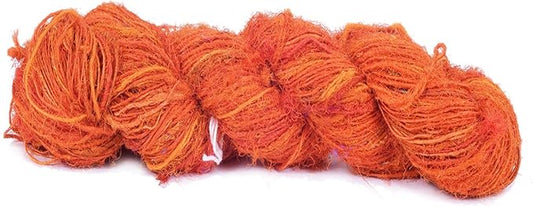 Knitsilk Premium Recycled Sari Silk Yarn – Orange Color (100 Grams)
