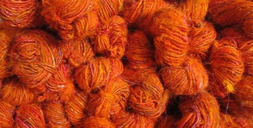 Knitsilk Premium Recycled Sari Silk Worsted Yarn(150+Yards)-Best for Knitting, Crocheting, and Jewelry Making Sustainable and Unique Texture Yarn (Orange)