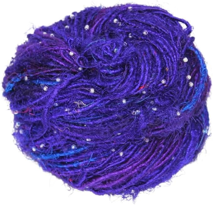 Knitsilk Recycled Sari Silk Beads Yarn – 100g | 80+ Yards | Eco-Friendly Handcrafted Material for Knitting, Crochet & Weaving