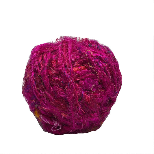 Knitsilk Recycled Sari Silk Yarn – Pink| 85 Yards | 100g | Eco-Friendly Handspun Fiber for Knitting, Crochet & Weaving