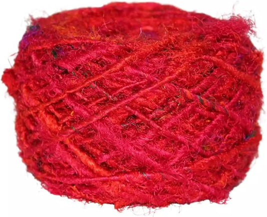 Knitsilk Regular Recycled Sari Silk Yarn - Red, 100 Grams (50-70 Yards) | Soft, Eco-Friendly Craft Yarn