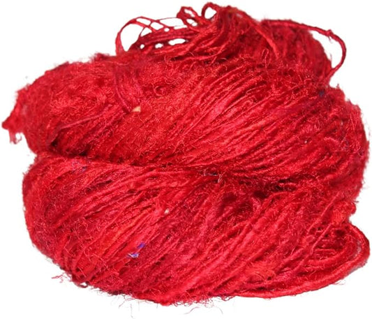 Knitsilk Premium Recycled Sari Silk Worsted Yarn(150+Yards)-Best for Knitting, Crocheting, and Jewelry Making Sustainable and Unique Texture Yarn (Red)
