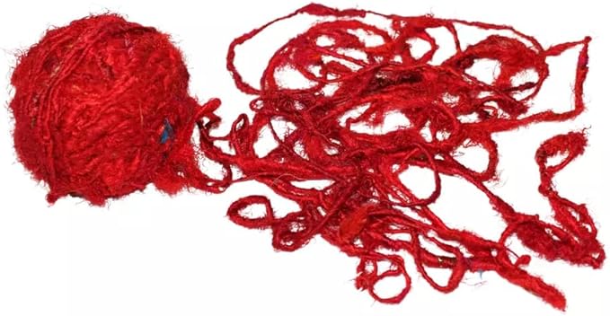 Knitsilk Regular Recycled Sari Silk Yarn - Red, 100 Grams (50-70 Yards) | Soft, Eco-Friendly Craft Yarn