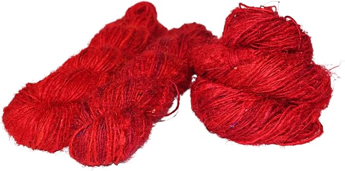 Knitsilk Premium Recycled Sari Silk Worsted Yarn(150+Yards)-Best for Knitting, Crocheting, and Jewelry Making Sustainable and Unique Texture Yarn (Red)