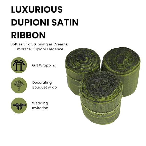 Knitsilk Luxurious Dupioni Satin Ribbon (1.5 "x 7yds x 3count),Dark green  Ribbon Set for Gift Wrapping, Decorating Bouquet Wrap and Crafts