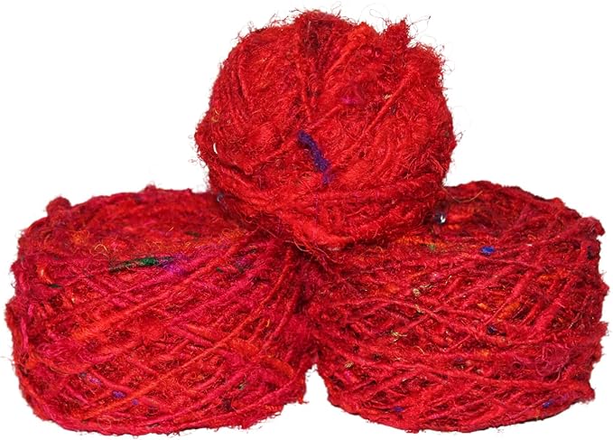 Knitsilk Recycled Sari Silk Super - Bulky Yarn - Red 85 Yards, 100 Grams, 1 Gum Ball