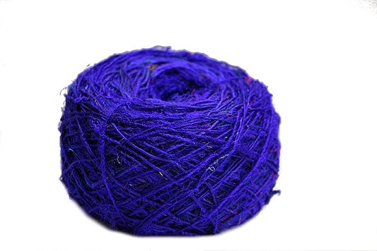 Knitsilk Premium Recycled Sari Silk Yarn – Royal blue Color (100 Grams)