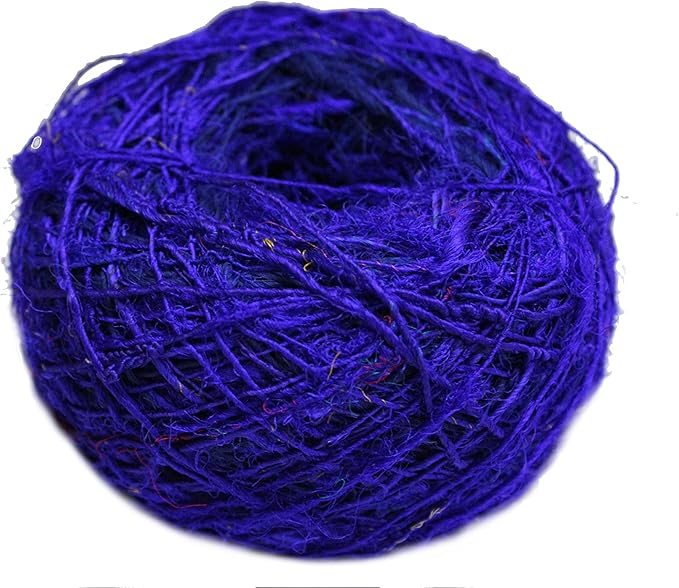 Knitsilk Premium Recycled Sari Silk Yarn – Royal blue Color (100 Grams)