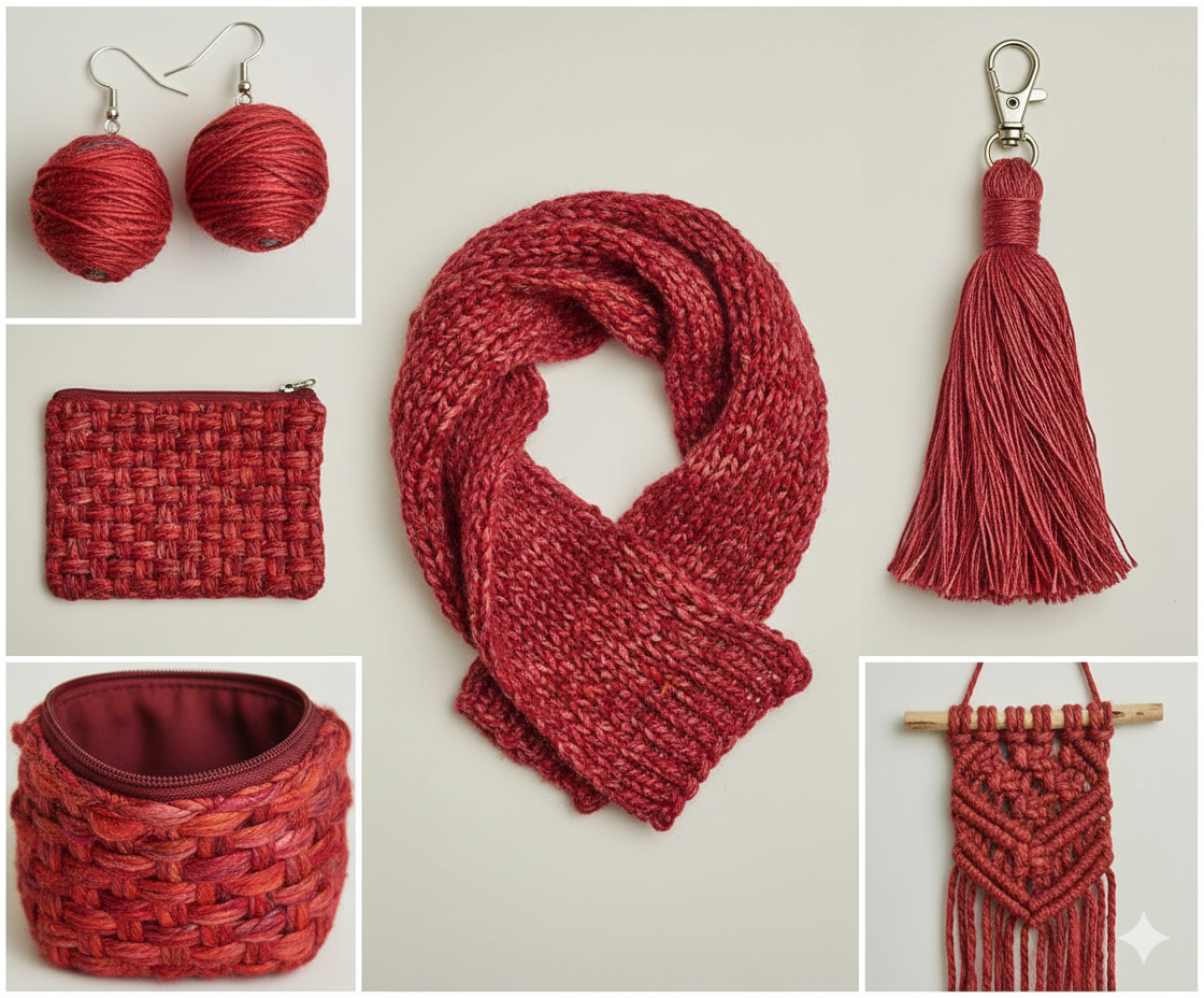 Knitsilk Regular Recycled Sari Silk Yarn - Red, 100 Grams (50-70 Yards) | Soft, Eco-Friendly Craft Yarn