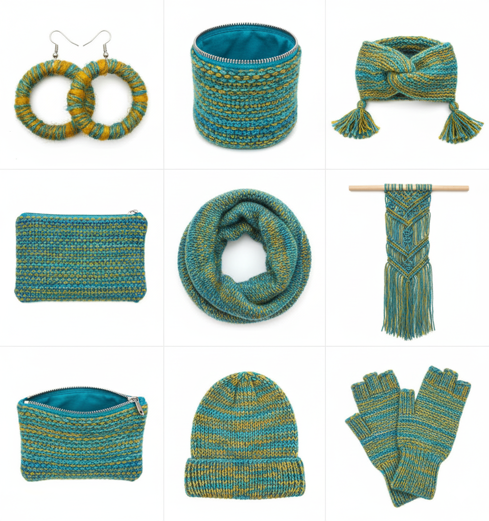 Knitsilk Handspun Recycled Sari Silk Yarn – Yellow & Turquoise Combo | 2 x 100g Skeins | Eco-Friendly Bulky Yarn for Knitting, Crocheting & Weaving