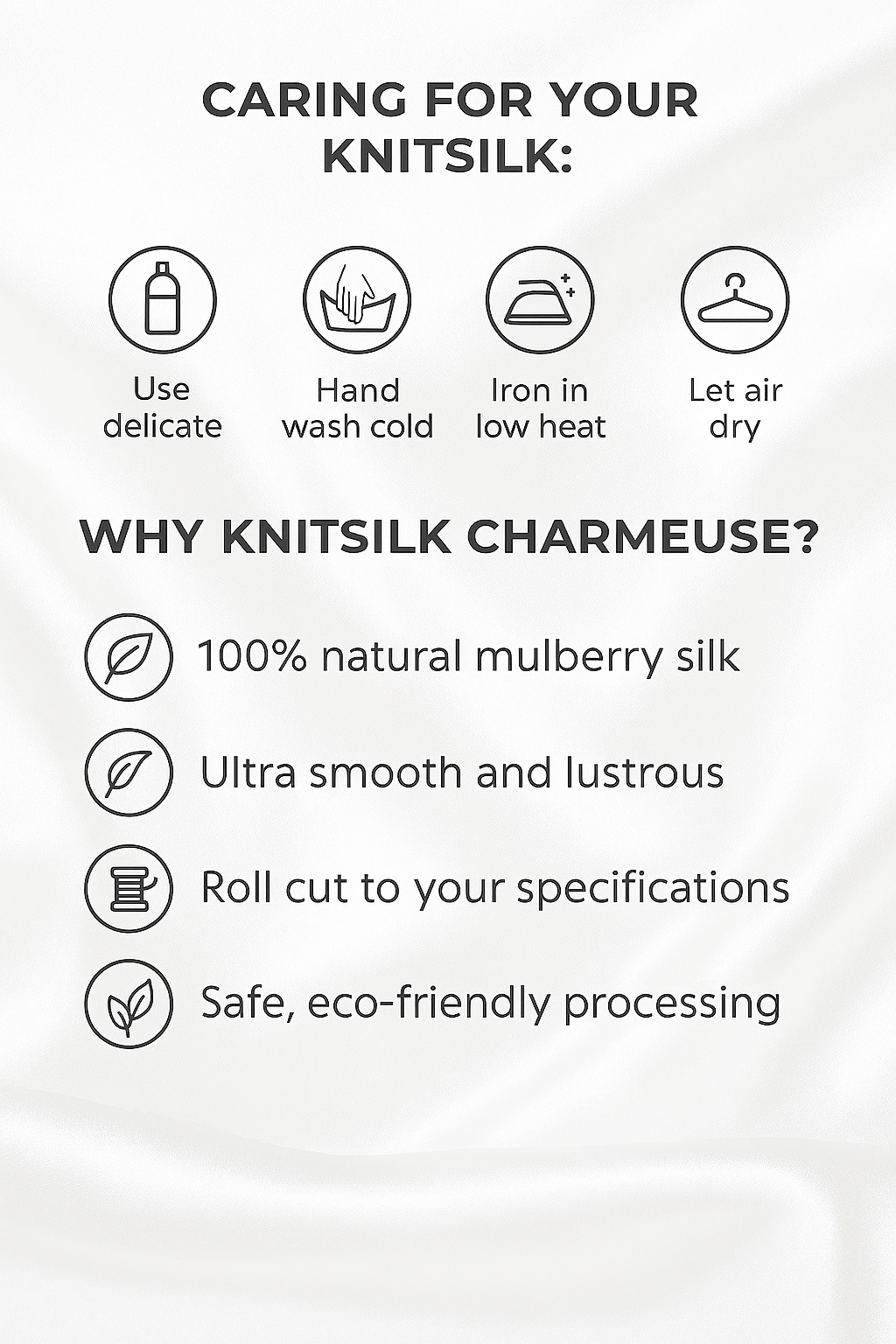 Knitsilk 100% Mulberry Silk Charmeuse Fabric – 19mm – 44" Width – Pure Luxury Satin Weave - Off White
