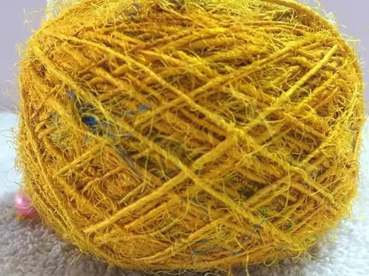 Knitsilk Regular Recycled Sari Silk Yarn - Yellow, 100 Grams (50-70 Yards) | Soft, Eco-Friendly Craft Yarn