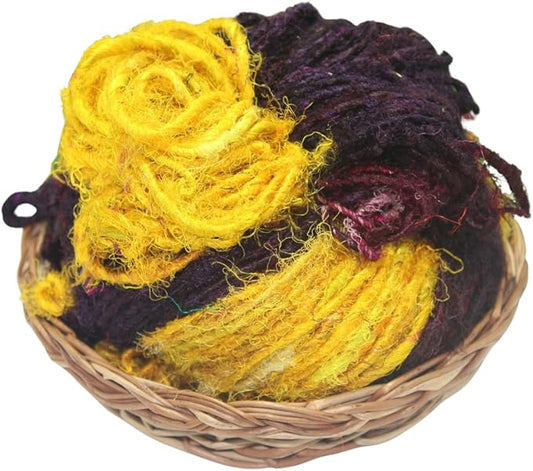 Knitsilk Handspun Recycled Sari Silk Yarn – Brown & Yellow Combo | 2 x 100g Skeins | Eco-Friendly Bulky Yarn for Knitting, Crocheting & Weaving