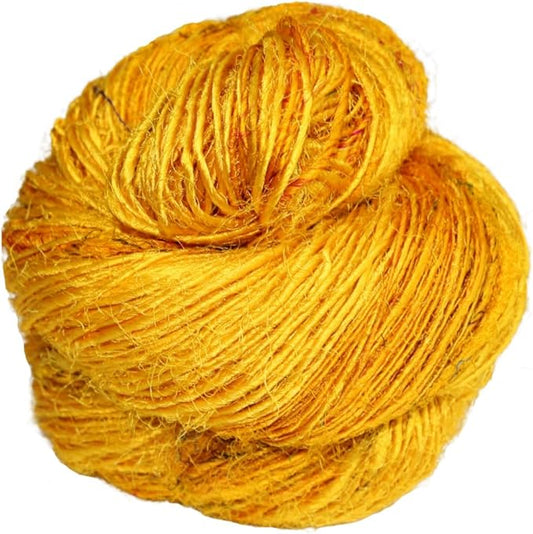 Knitsilk Premium Recycled Sari Silk Worsted Yarn(150+Yards)-Best for Knitting, Crocheting, and Jewelry Making Sustainable and Unique Texture Yarn (Yellow)