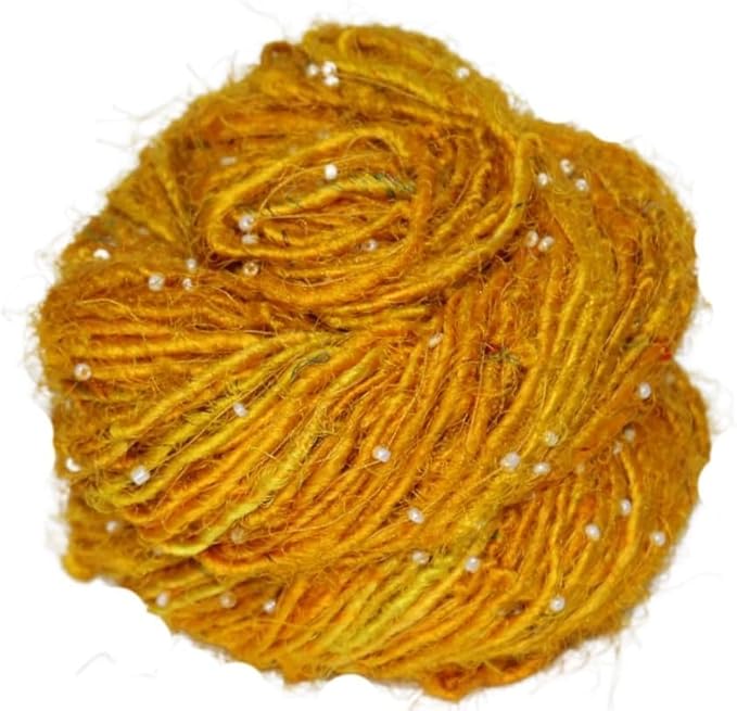 Knitsilk Recycled Sari Silk Beads Yarn – 100g | 80+ Yards | Eco-Friendly Handcrafted Material for Knitting, Crochet & Weaving