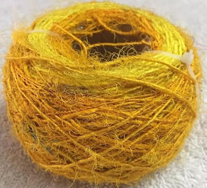 Knitsilk Regular Recycled Sari Silk Yarn - Yellow, 100 Grams (50-70 Yards) | Soft, Eco-Friendly Craft Yarn