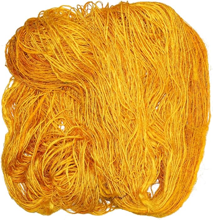 Knitsilk Premium Recycled Sari Silk Worsted Yarn(150+Yards)-Best for Knitting, Crocheting, and Jewelry Making Sustainable and Unique Texture Yarn (Yellow)