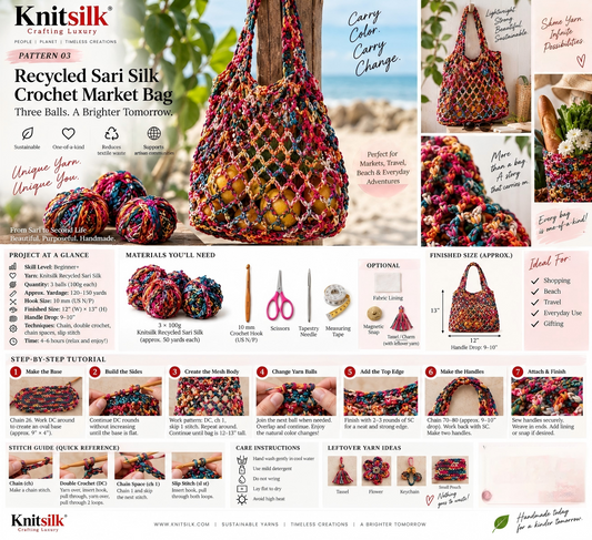 Recycled Sari Silk Crochet Market Bag — Free Beginner Crochet Pattern | KnitSilk Pattern 03