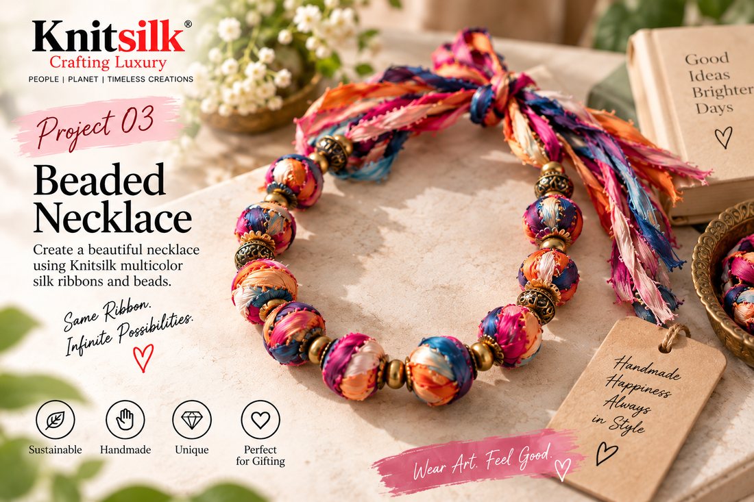 Free Tutorials: DIY Beaded Sari Silk Ribbon Bracelet | KnitSilk