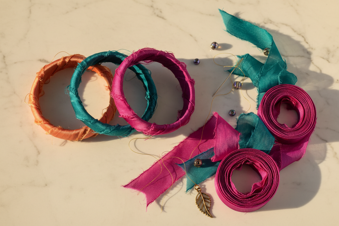 Free Tutorials: DIY Wrapped Silk Ribbon Bangle | KnitSilk