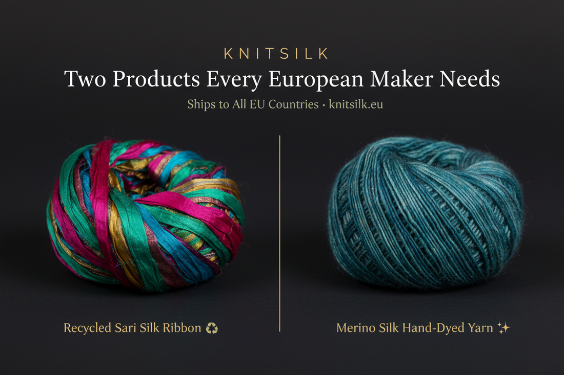 Two KnitSilk Products Every European Maker Needs: Recycled Sari Silk & Merino Silk Yarn