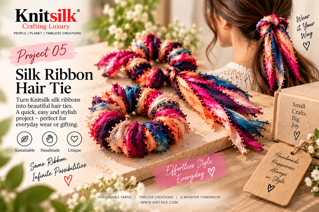 Free Tutorials: DIY Multicolor Silk Ribbon Hair Tie | KnitSilk