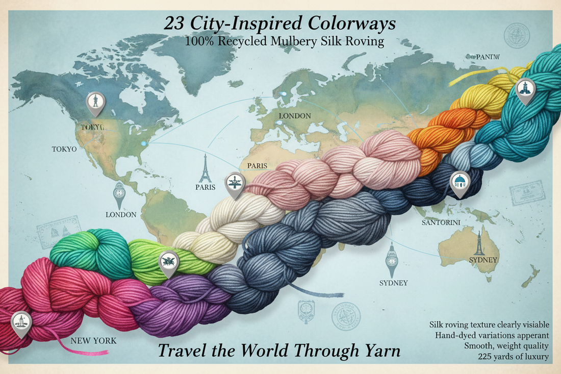 Travel the World in Color: Recycled Hand-Dyed Silk Roving Yarn Collection