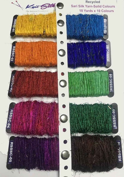 Knitsilk Mini Recycled Silk Yarn Pack - 10 Assorted Colors - 10gm x 10 - Sari Silk Yarn for Knitting & Crafting