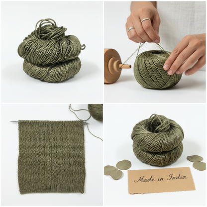 Knitsilk 3 Ply 100% Mulberry Silk Lace Weight Yarn – Olive(50g / 260 Yard