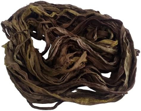 Knitsilk recycled sari silk ribbon yarn - Burnt olive