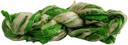 Knitsilk Recycled Shibori Sari Silk Ribbon Yarn-Green