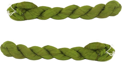 Knitsilk recycled sari silk ribbon yarn — Olive green