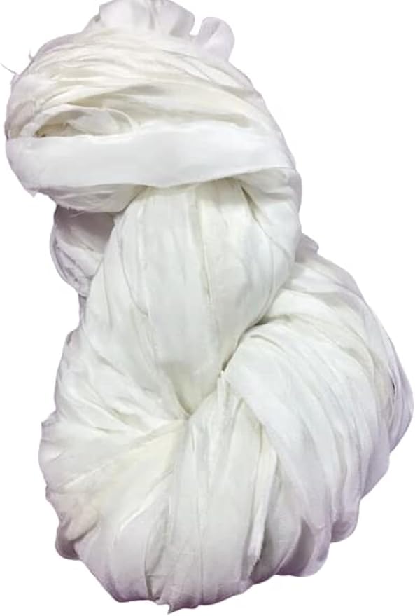 Knitsilk Recycled Sari Silk and chiffon ribbon yarn-White