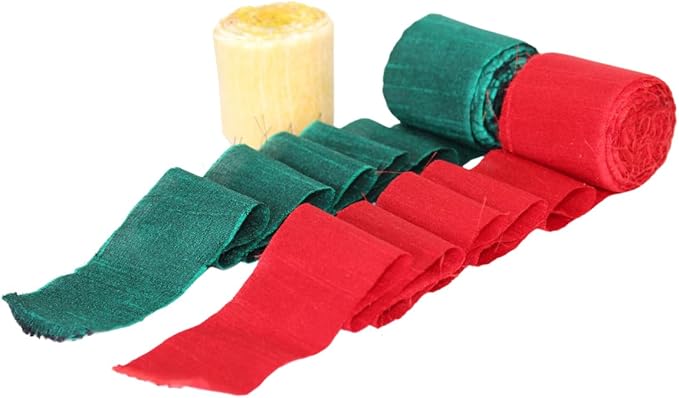 Knitsilk Dupioni Satin Ribbon Green and Red