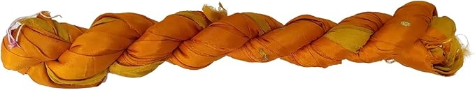 Knitsilk Recycled Sari Silk and chiffon ribbon yarn-Yellow and Orange