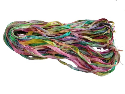 Knitsilk Recycled Sari Silk Ribbon, 30 Yards, 50 Grams - for Knitting, Weaving & Crochet (Multicolor Tie-Dye)