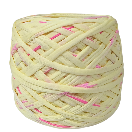 Knitsilk Flexi T-Shirt Yarn – 450g Super Chunky Recycled Cotton Blend – Vibrant Colors – Soft, Durable, Eco-Friendly Bulky Yarn for Knitting, Crochet, Macramé & DIY Crafts, Light yellow & pink