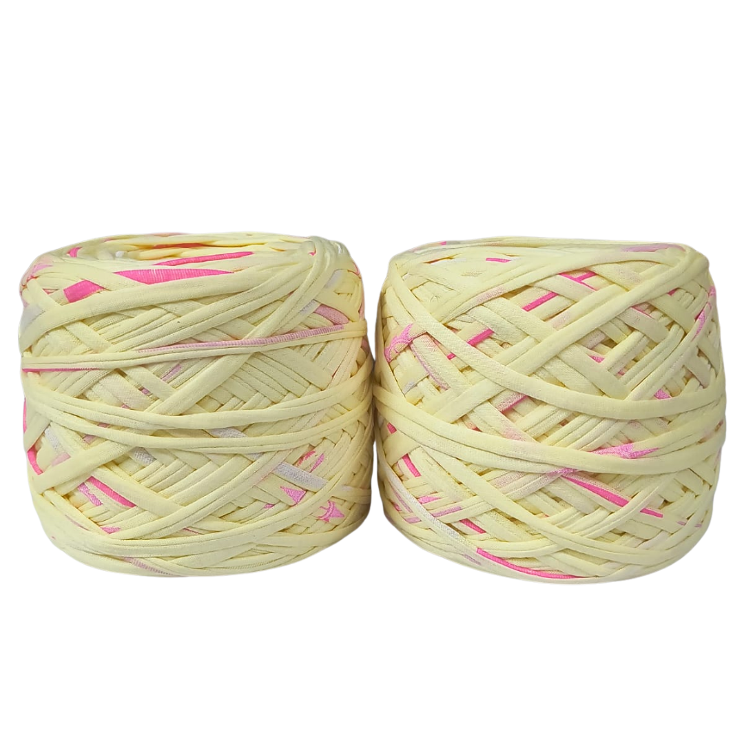 Knitsilk Flexi T-Shirt Yarn – 450g Super Chunky Recycled Cotton Blend – Vibrant Colors – Soft, Durable, Eco-Friendly Bulky Yarn for Knitting, Crochet, Macramé & DIY Crafts, Light yellow & pink