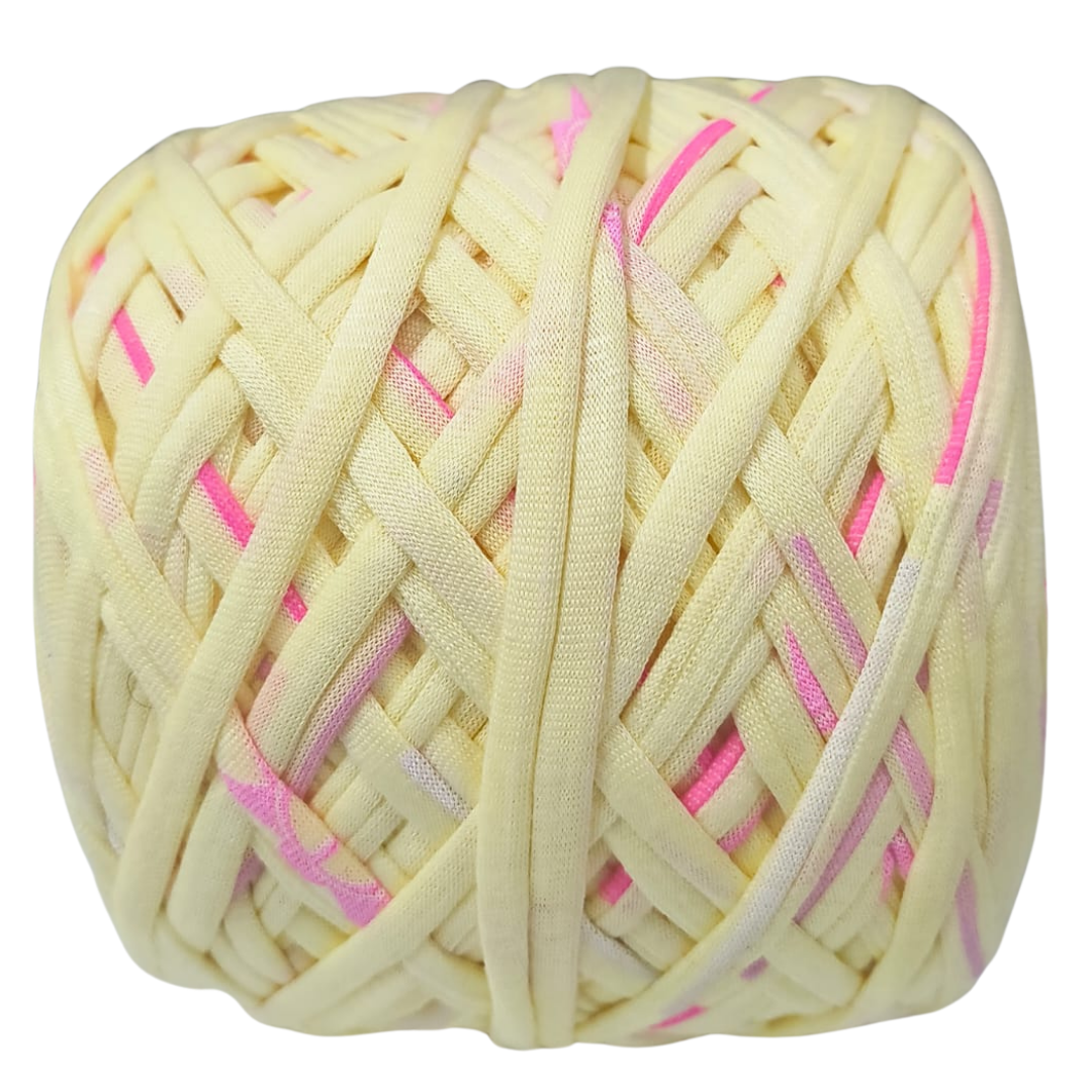 Knitsilk Flexi T-Shirt Yarn – 450g Super Chunky Recycled Cotton Blend – Vibrant Colors – Soft, Durable, Eco-Friendly Bulky Yarn for Knitting, Crochet, Macramé & DIY Crafts, Light yellow & pink