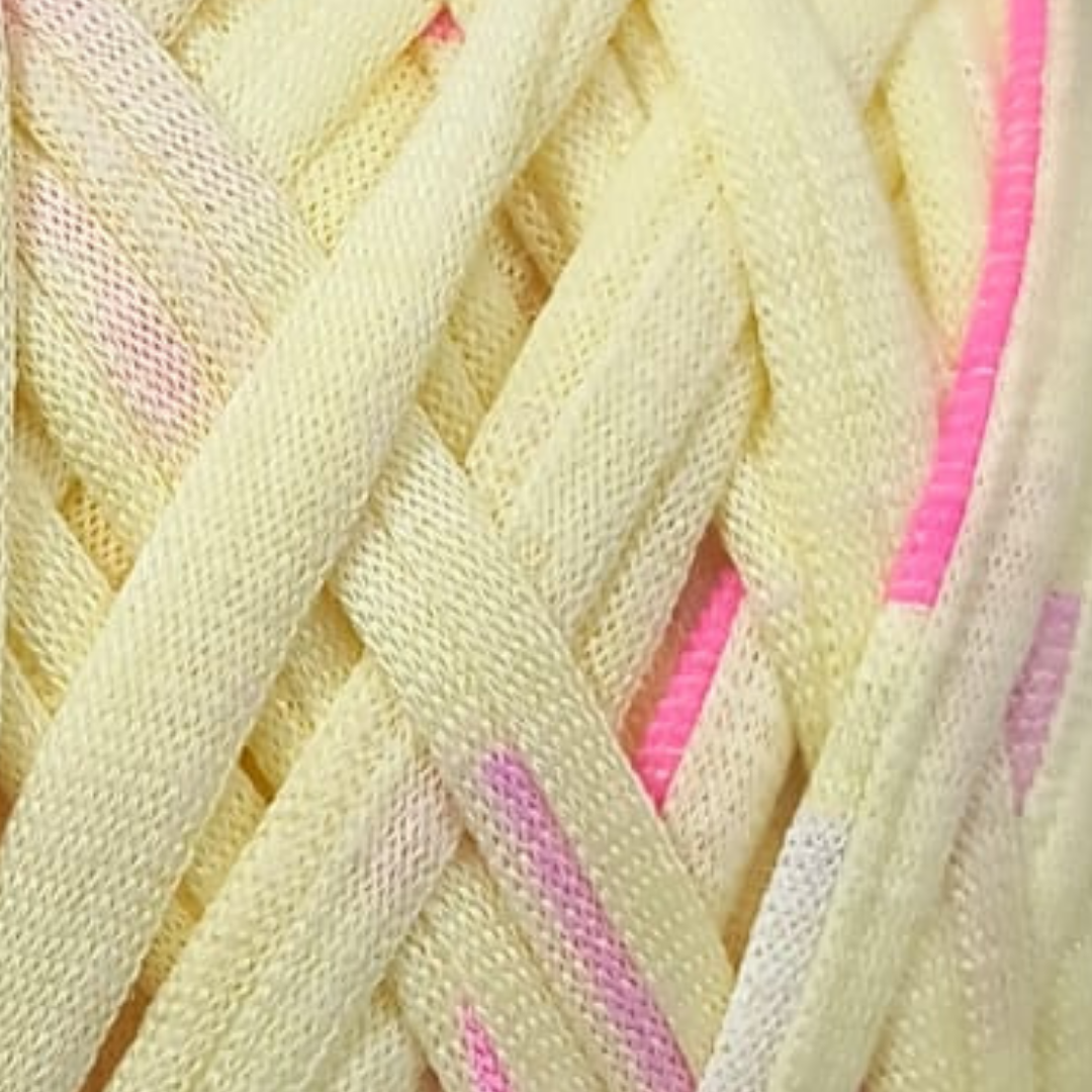 Knitsilk Flexi T-Shirt Yarn – 450g Super Chunky Recycled Cotton Blend – Vibrant Colors – Soft, Durable, Eco-Friendly Bulky Yarn for Knitting, Crochet, Macramé & DIY Crafts, Light yellow & pink