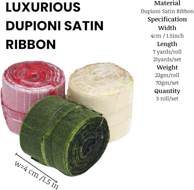 Knitsilk Dupioni Satin Ribbon, Green and Cream