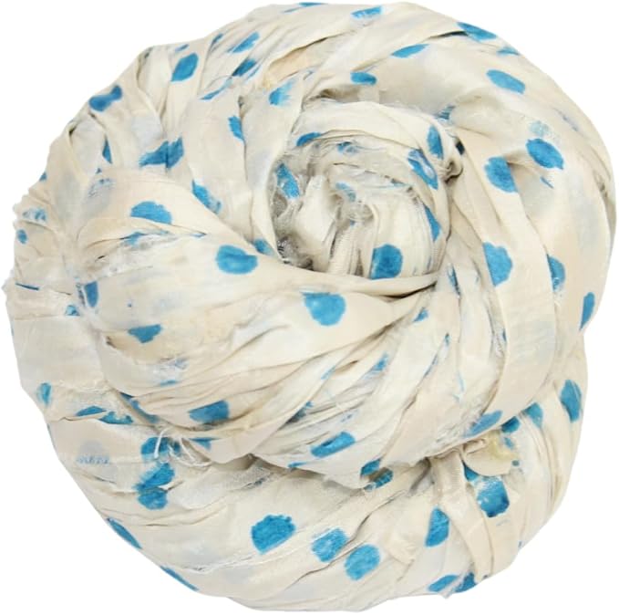 Knitsilk recycled sari silk ribbon yarn - Polka dot(Blue)
