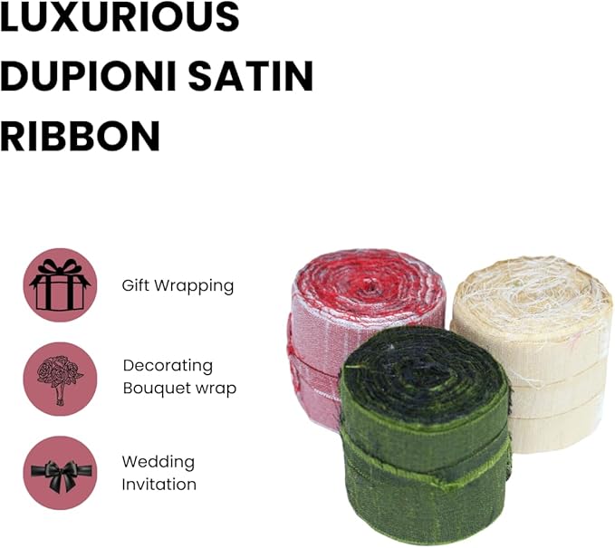 Knitsilk Dupioni Satin Ribbon, Green and Cream